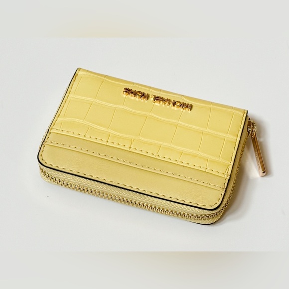 Michael Kors Jet Set Travel Card Case Wallet Exotic Embossed Yellow - Picture 9 of 10